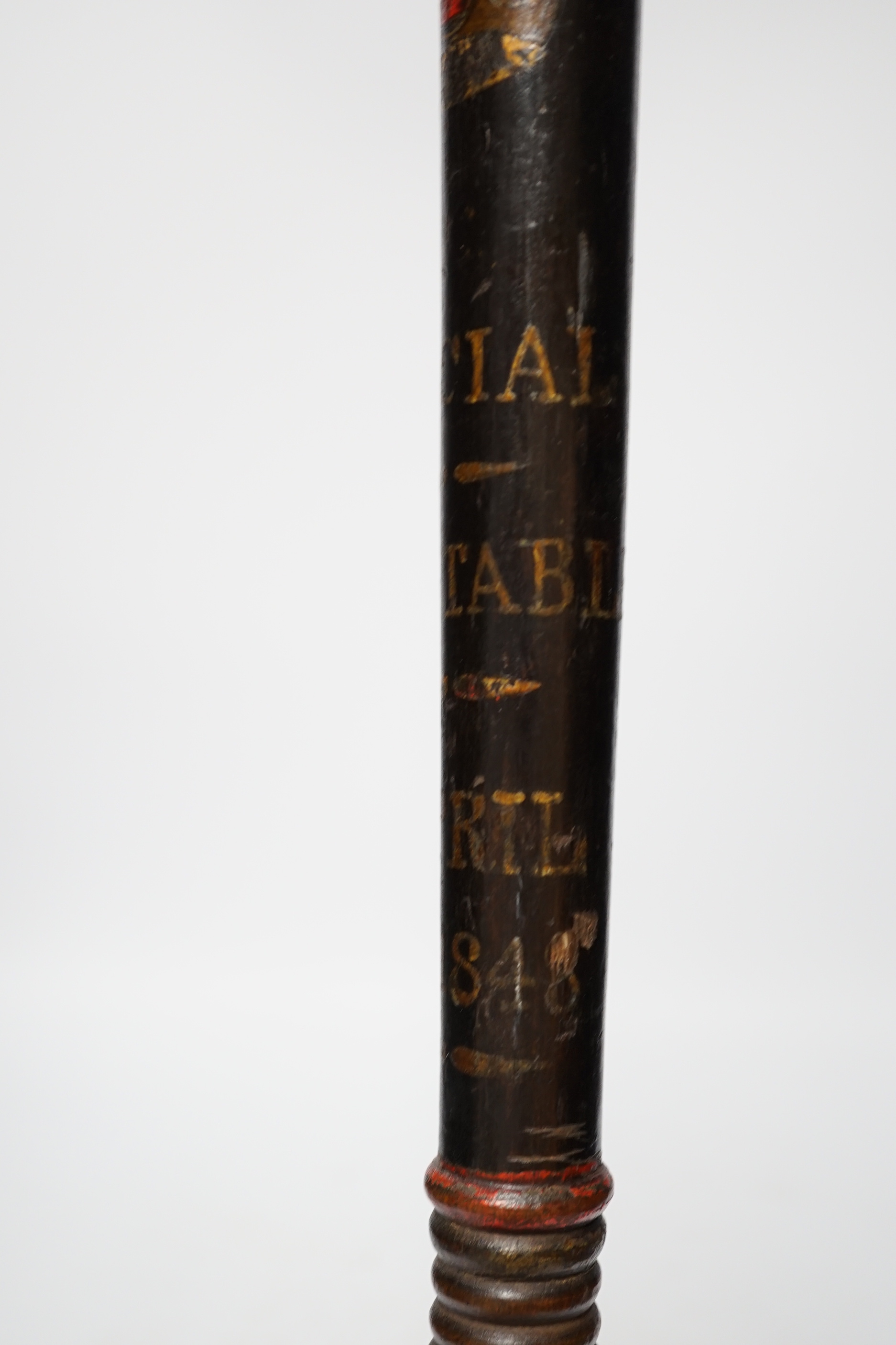 A Special Constabulary 1848 painted and dated wooden truncheon, 45.5cm long